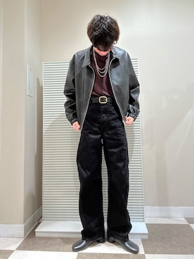 「アイテム（ライダースジャケット）」を使った、komaさん（メンズ・173cm）の秋コーディネート