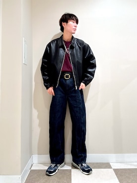 「アイテム（ライダースジャケット）」を使った、komaさん（メンズ・173cm）の秋コーディネート