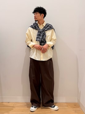 「SENSE OF PLACE by URBAN RESEARCH(センスオブプレイスバイアーバンリサーチ)のチェックシアーフーディーシャツ(シャツ/ブラウス、ブルー系)」を使った、shinyaさん(メンズ・175cm)の秋コーディネート