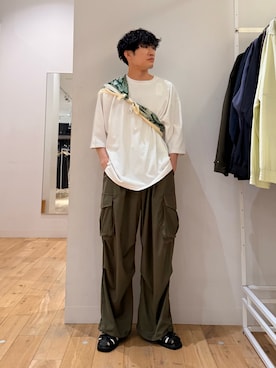 「SENSE OF PLACE by URBAN RESEARCH(センスオブプレイスバイアーバンリサーチ)のエクストラルーズTシャツ(Tシャツ/カットソー、ホワイト系)」を使った、shinyaさん(メンズ・175cm)の夏コーディネート