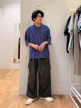 「SENSE OF PLACE by URBAN RESEARCH(センスオブプレイスバイアーバンリサーチ)の『別注』Converse×SENSE OF PLACE JACK PURCELLポロシャツ(ポロシャツ、ブルー系)」を使った、shinyaさん(メンズ・175cm)の夏コーディネート