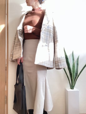 「リブニット」｜「アイテム（チェスターコート）」を使った、hachi23さん（レディース・158cm）の冬コーディネート