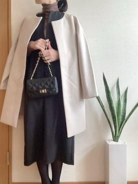 「LAKOLE（ラコレ）のアイテム（ノーカラーコート）」を使った、hachi23さん（レディース・158cm）の冬コーディネート