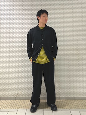 「URBAN RESEARCH DOORS（アーバンリサーチドアーズ）の『洗濯可/UVカット』『URTECH』Aircare ロングスリーブシャツカーディガン（カーディガン/ボレロ、ブラック系）」を使った、栁 椋介さん（メンズ・172cm）の夏コーディネート