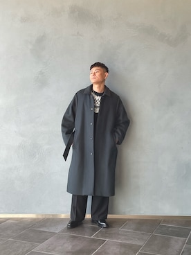 「Lui's（ルイス）のアイテム（ステンカラーコート）」を使った、kazuhiramatsuさん（メンズ・168cm）の秋コーディネート