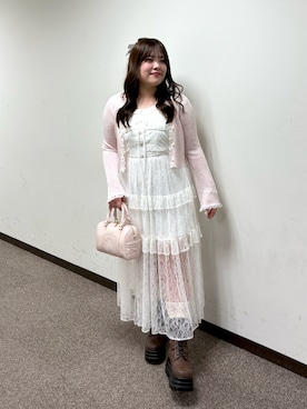 「OLIVE des OLIVE（オリーブデオリーブ）のシアカーデ（カーディガン/ボレロ、ピンク系）」を使った、ainoさん（レディース・155cm）の春コーディネート