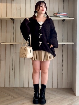 「OLIVE des OLIVE（オリーブデオリーブ）のレースアップショートブーツ（ブーツ）」を使った、ainoさん（レディース・155cm）の秋コーディネート