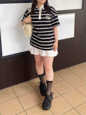 「アイテム（ポロシャツ）」を使った、ainoさん（レディース・155cm）の夏コーディネート