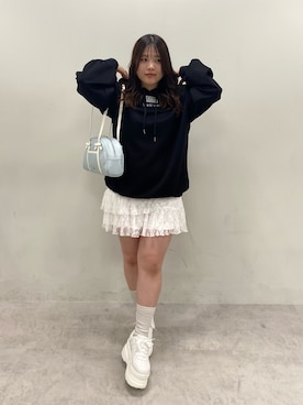 「OLIVE des OLIVE（オリーブデオリーブ）のサテンリボン厚底スニーカー（スニーカー）」を使った、ainoさん（レディース・155cm）の夏コーディネート