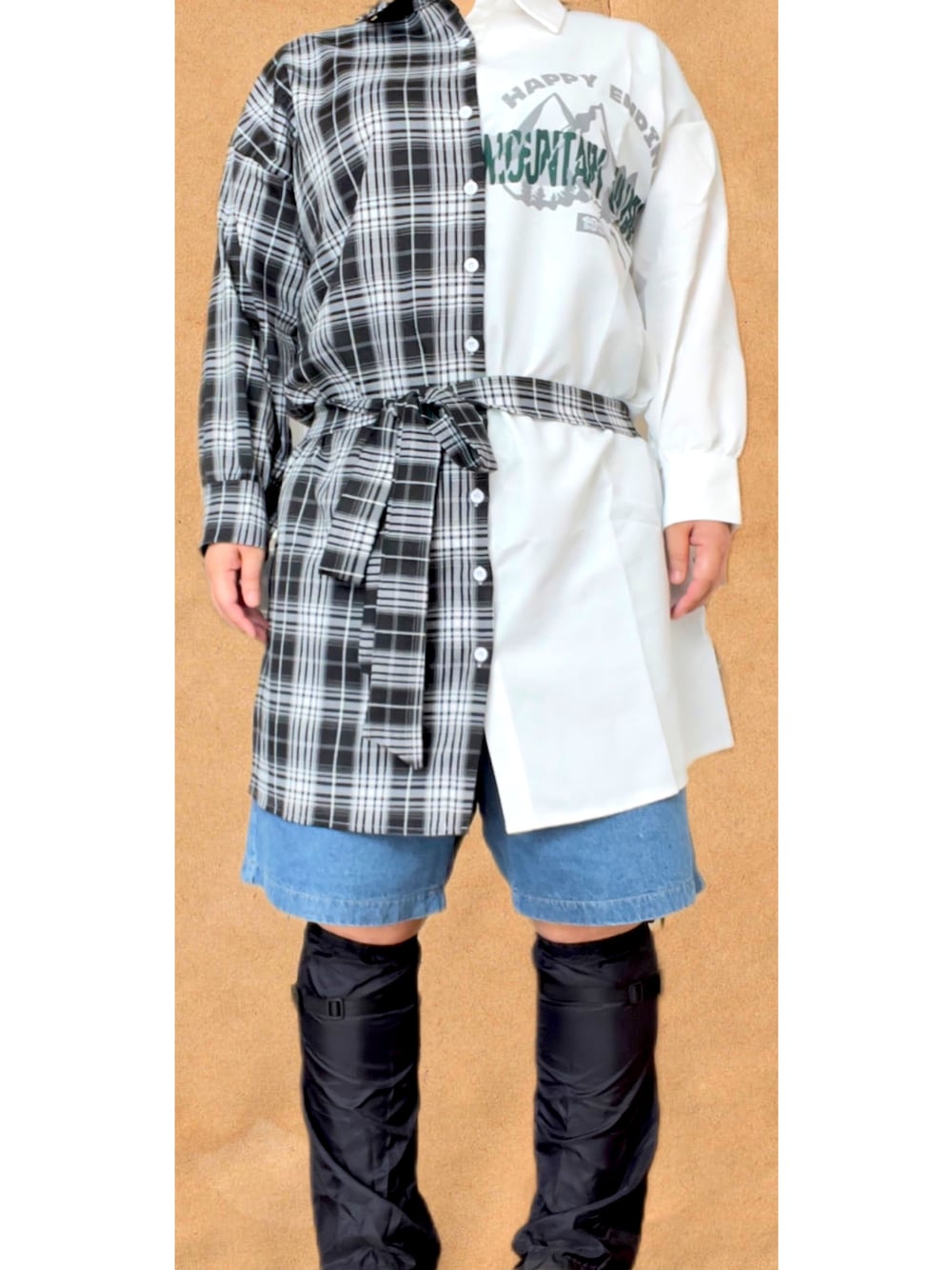 「初秋コーデ、シャツワンピース、レッグウォーマー、ショートパンツ、shein、SHEIN、SHEINコーデ、ぽっちゃり、ぽっちゃりコーデ、ぽっちゃりでもおしゃれしたい！、ぽっちゃり女子、大きいサイズ、プラスサイズ、デブでもオシャレ、でぶ」｜「SHEINのアイテム（シャツワンピース、その他）」を使った、PSYCHOｻｲｺちゃんさん（レディース・164cm）の秋コーディネートの1枚目の写真