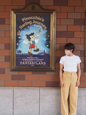 「UNIQLO（ユニクロ）のスーピマコットンリブクルーネックT（半袖）（Tシャツ/カットソー）」を使った、にゃんさんさん（レディース・160cm）の春コーディネート