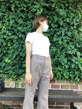 「UNIQLO（ユニクロ）のスーピマコットンリブクルーネックT（半袖）（Tシャツ/カットソー）」を使った、にゃんさんさん（レディース・160cm）の春コーディネート