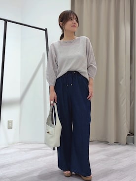 「Jena espace merveilleux(ジェナ エスパスメルヴェイユ)の【待望のサイズ展開!快適楽ちん】デニムイージーパンツ(デニムパンツ、ブルー系)」を使った、monchankhさん(レディース・149cm)の夏コーディネート