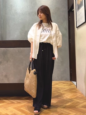 「Jena espace merveilleux（ジェナ　エスパスメルヴェイユ）の【上品シアー】ヨウリュウブルゾン（ノーカラージャケット、ホワイト系）」を使った、monchankhさん（レディース・149cm）の春コーディネート