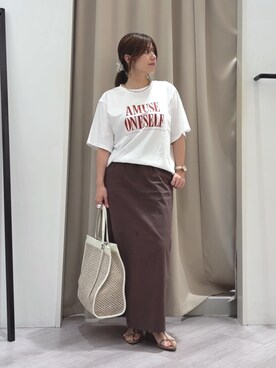 「Jena espace merveilleux(ジェナ エスパスメルヴェイユ)の〈7/17インスタライブご紹介アイテム〉【接触冷感】ロゴスムースTシャツ(Tシャツ/カットソー、ホワイト系)」を使った、monchankhさん(レディース・149cm)の夏コーディネート