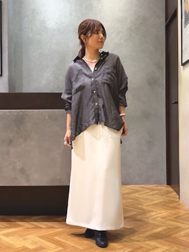 「Jena espace merveilleux（ジェナ　エスパスメルヴェイユ）の【程よい抜け感】シアーデニムシャツ（シャツ/ブラウス、ブラック系）」を使った、monchankhさん（レディース・149cm）の春コーディネート