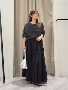「Jena espace merveilleux(ジェナ エスパスメルヴェイユ)のペーパーヤーン7分袖ニット(ニット/セーター、グレー系)」を使った、monchankhさん(レディース・149cm)の夏コーディネート