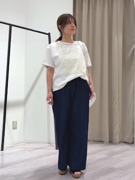「Jena espace merveilleux(ジェナ エスパスメルヴェイユ)のシアーパッチワークカットソー(Tシャツ/カットソー、ホワイト系)」を使った、monchankhさん(レディース・149cm)の夏コーディネート