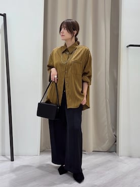 「Jena espace merveilleux(ジェナ エスパスメルヴェイユ)の【PalinkA/パリンカ】ストライプサテンシャツ(シャツ/ブラウス、グリーン系)」を使った、monchankhさん(レディース・149cm)の秋コーディネート