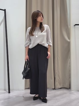 「Jena espace merveilleux(ジェナ エスパスメルヴェイユ)のペーパーヤーン7分袖ニット(ニット/セーター、グレー系)」を使った、monchankhさん(レディース・149cm)の夏コーディネート