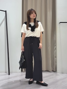 「Jena espace merveilleux(ジェナ エスパスメルヴェイユ)のショートドルマンカーディガン(カーディガン/ボレロ、ブラック系)」を使った、monchankhさん(レディース・149cm)の夏コーディネート