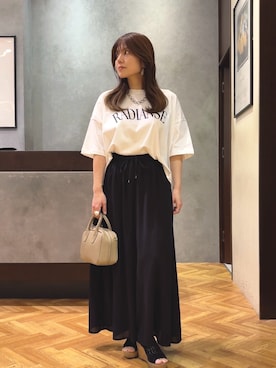 「Jena espace merveilleux（ジェナ　エスパスメルヴェイユ）のロゴシルケットCS（Tシャツ/カットソー、ホワイト系）」を使った、monchankhさん（レディース・149cm）の春コーディネート