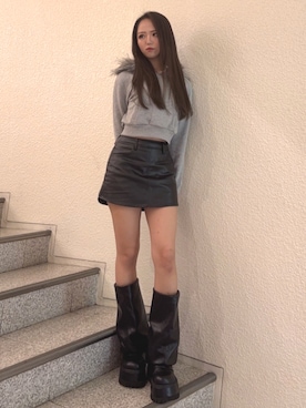 「レザースカート」｜miyuさん（レディース・160cm）の秋コーディネート