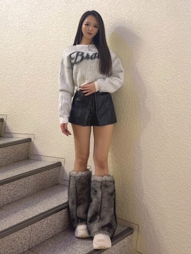 「GYDA（ジェイダ）のBRATTY MOHAIR LIKEショートニットトップス（ニット/セーター）」を使った、miyuさん（レディース・160cm）の秋コーディネート