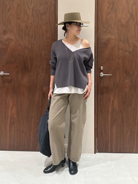 「GALLARDAGALANTE（ガリャルダガランテ）のカーブデニム（デニムパンツ、ブラウン系）」を使った、ggmichiiさん（レディース・168cm）の秋コーディネート