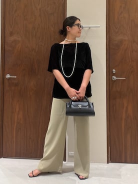 「GALLARDAGALANTE（ガリャルダガランテ）の【セットアップ対応】バックサテンドロストパンツ（その他パンツ、グリーン系）」を使った、ggmichiiさん（レディース・168cm）の夏コーディネート