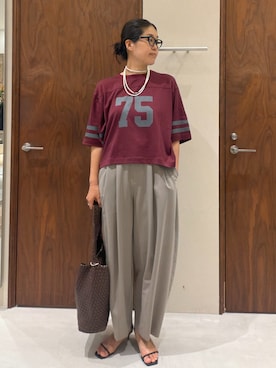 「GALLARDAGALANTE（ガリャルダガランテ）の【2.718】ナローバーサンダル（サンダル、ブラック系）」を使った、ggmichiiさん（レディース・168cm）の夏コーディネート