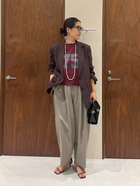 「GALLARDAGALANTE（ガリャルダガランテ）の梳毛ライクカーブスラックス（その他パンツ、ベージュ系）」を使った、ggmichiiさん（レディース・168cm）の夏コーディネート