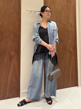 「GALLARDAGALANTE（ガリャルダガランテ）の【夏でも快適】シアーデニムパンツ（その他パンツ、ブルー系）」を使った、ggmichiiさん（レディース・168cm）の春コーディネート