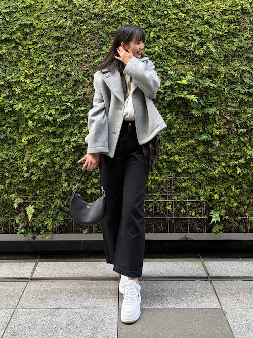 ショート丈 オーバーサイズウールブレンドPコート（ピーコート