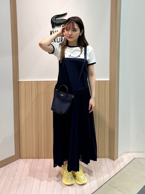 【LACOSTE】ロングプリーツストラップワンピース LACOSTE ワンピース レーザーカットドットライン ロングプリーツ