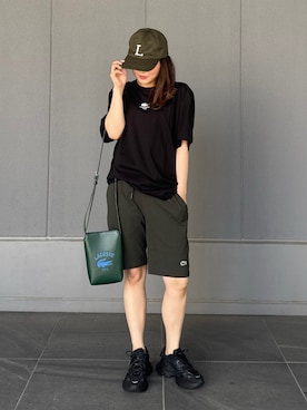 「LACOSTE（ラコステ）のアイテム（Tシャツ/カットソー）」を使った、Rinさん（レディース・157cm）の夏コーディネート