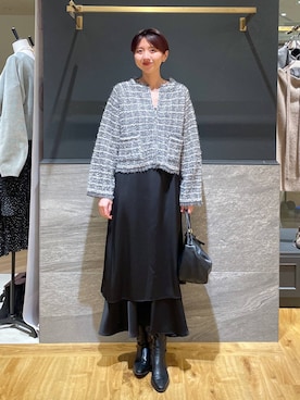 「A part by（アパートバイ）のサテンティアードキャミワンピース（ワンピース）」を使った、apartby32さん（レディース・168cm）の秋コーディネート