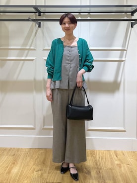 「A part by（アパートバイ）のアイレットアミショートカーディガン（カーディガン/ボレロ、グリーン系）」を使った、apartby32さん（レディース・168cm）の春コーディネート