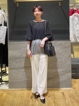 「A part by（アパートバイ）のチュールドットブラウス（シャツ/ブラウス、ブラック系）」を使った、apartby32さん（レディース・168cm）の春コーディネート