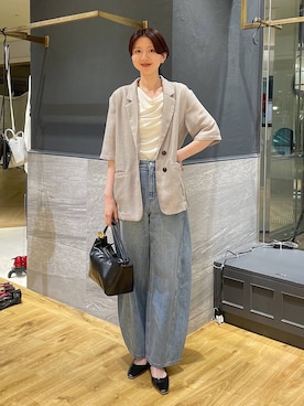 「A part by（アパートバイ）のApbコクーンデニムパンツ≪追加3≫（牛仔裤、ブルー系）」を使った、apartby32さん（レディース・168cm）の春コーディネート