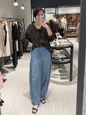 「A part by（アパートバイ）のチェックシャツ_長袖（シャツ/ブラウス、グリーン系）」を使った、apartby32さん（レディース・168cm）の夏コーディネート
