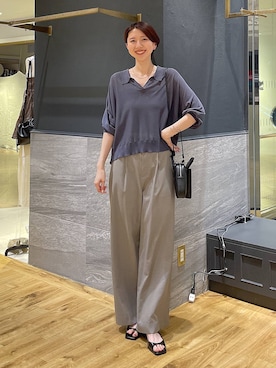 「A part by（アパートバイ）の【多機能】 シアーポロニットプルオーバー_5分袖（ニット/セーター、グレー系）」を使った、apartby32さん（レディース・168cm）の夏コーディネート