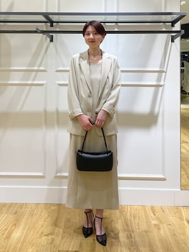 「A part by（アパートバイ）の【多機能・Sサイズ展開】リネンライクシングルジャケット（ノーカラージャケット、ベージュ系）」を使った、apartby32さん（レディース・168cm）の春コーディネート