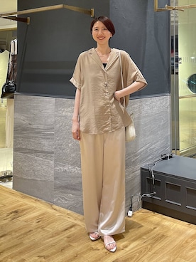 「A part by（アパートバイ）の【接触冷感/着痩せ】シアーオープンカラーシャツ（シャツ/ブラウス、イエロー系）」を使った、apartby32さん（レディース・168cm）の夏コーディネート