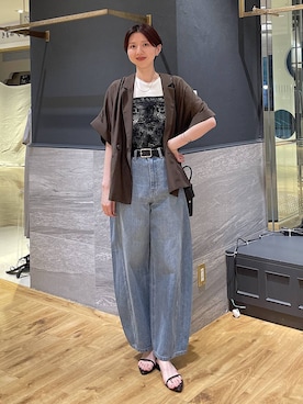 「A part by（アパートバイ）のApbコクーンデニムパンツ≪追加3≫（牛仔裤、ブルー系）」を使った、apartby32さん（レディース・168cm）の夏コーディネート