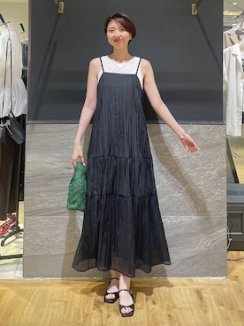 「A part by（アパートバイ）のダブルストラップミュール（パンプス、ブラック系）」を使った、apartby32さん（レディース・168cm）の夏コーディネート