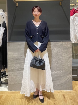 「A part by（アパートバイ）のツイードVカーディガン（カーディガン/ボレロ、ブルー系）」を使った、apartby32さん（レディース・168cm）の春コーディネート