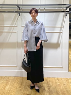 「A part by（アパートバイ）の【接触冷感】シアーオーバーシャツ_長袖（シャツ/ブラウス、ブルー系）」を使った、apartby32さん（レディース・168cm）の春コーディネート