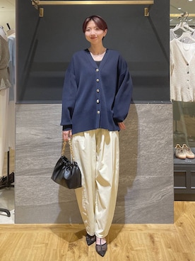 「A part by（アパートバイ）のスポンディッシュVカーディガン（カーディガン/ボレロ、ブルー系）」を使った、apartby32さん（レディース・168cm）の春コーディネート