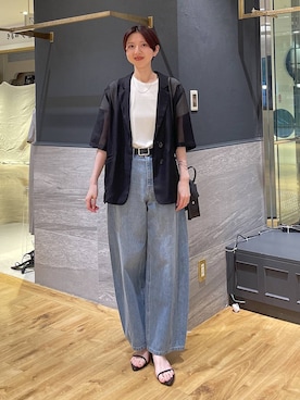 「A part by（アパートバイ）のApbコクーンデニムパンツ≪追加3≫（牛仔裤、ブルー系）」を使った、apartby32さん（レディース・168cm）の夏コーディネート